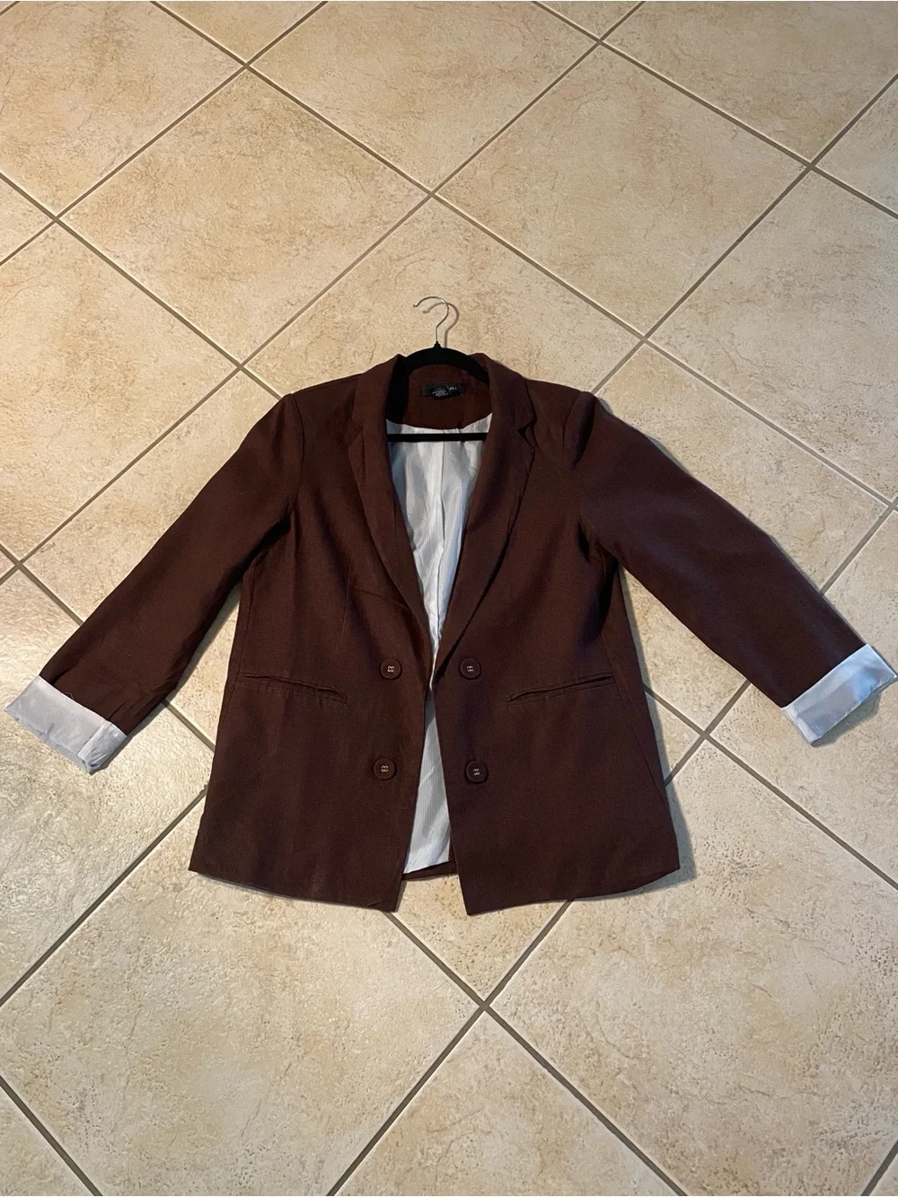 Tahari Linen Brown open Double-Breasted Women's Blazer